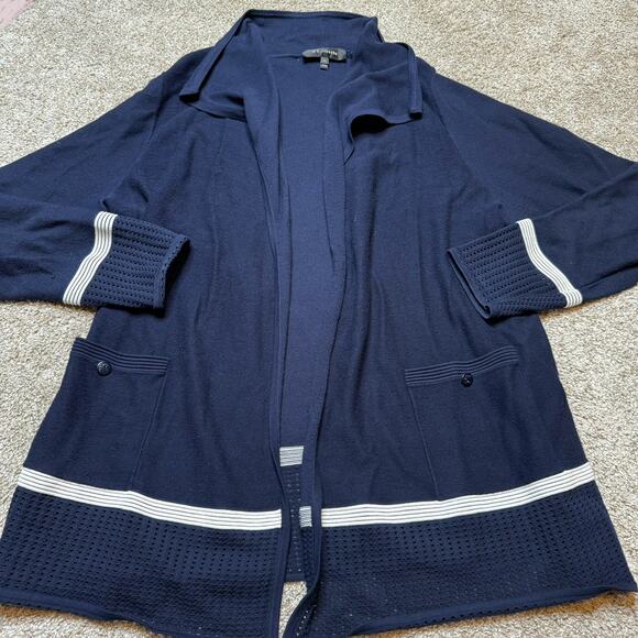 St. John Viscose Blend Navy & White Open Cardigan Size XL - Picture 1 of 4